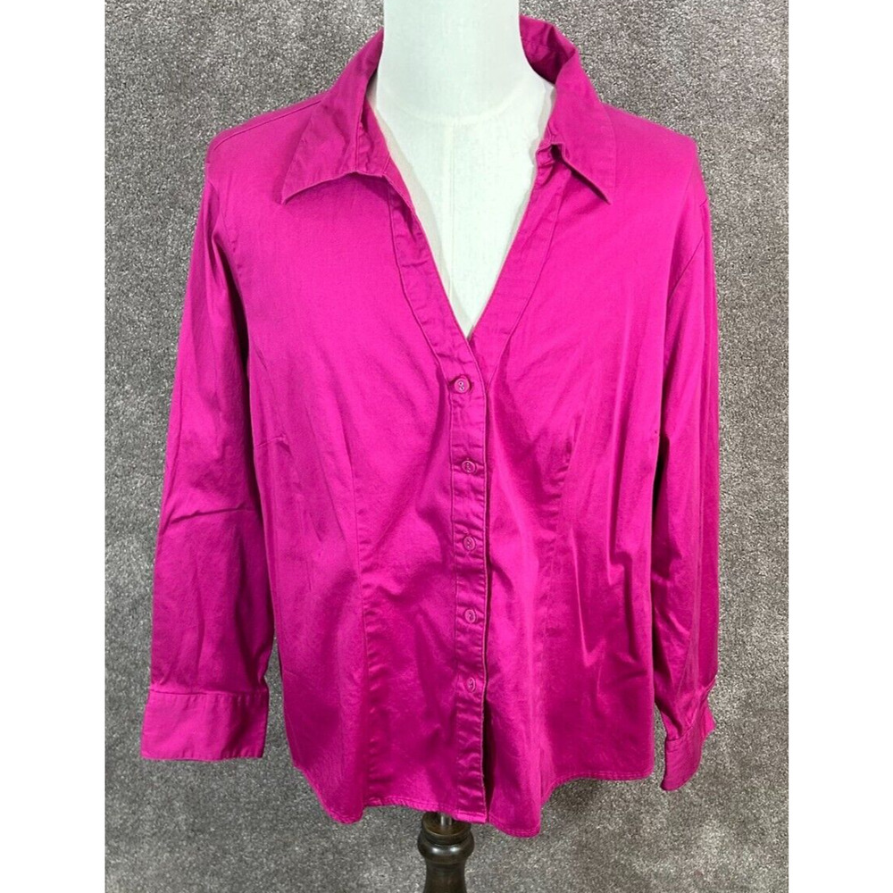 Cato Shirt Womens 22-24W Fushsia Pink Button Up Long Sleeve Stretch Blouse